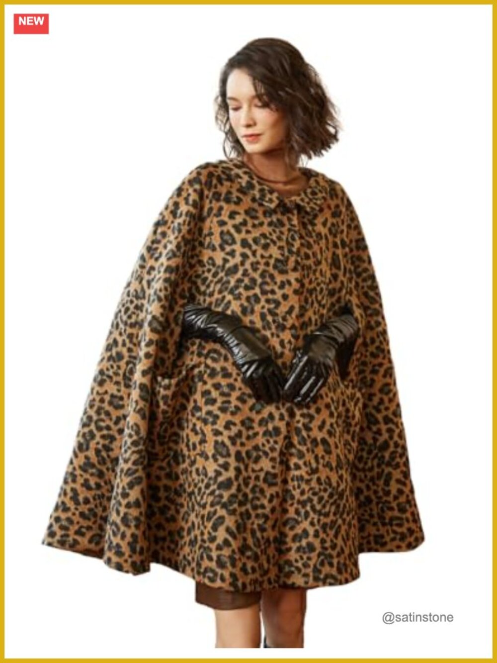 Wool Blend Cape Slit Sleeve 2 Pockets Turn Down Collar Elegant Poncho